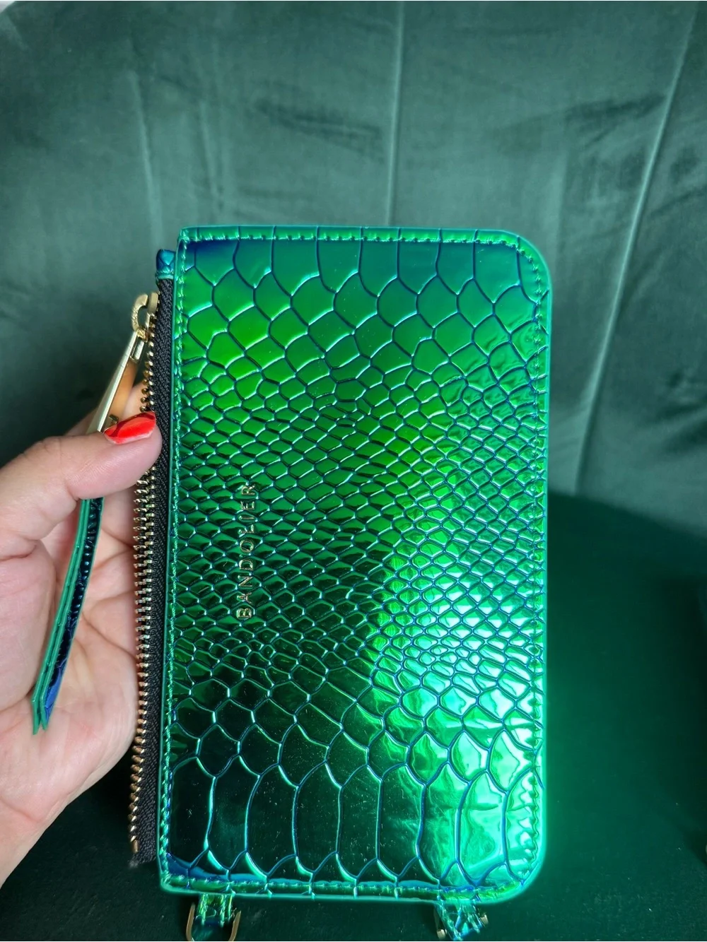 Bandolier Iridescent Green Blue Snake-Embossed Phone Wallet & Case